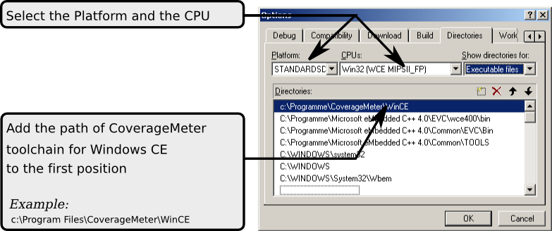 "Setting the path on eMbedded Visual C++"