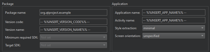 {Package info in Android Manifest Editor}