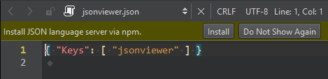 {Prompt to install JSON language server}
