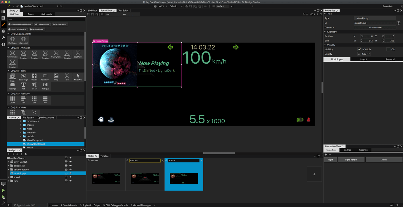 "Drag the QML stream component to MyOwnCluster"