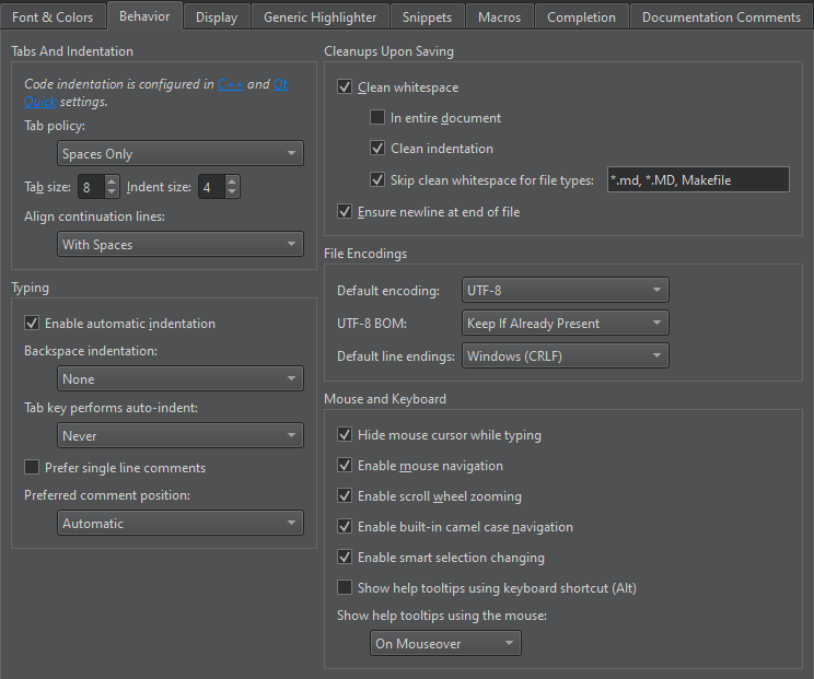 {Text Editor Behavior preferences}