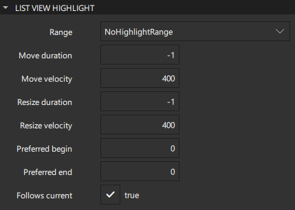 "List View Highlight properties"