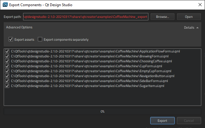 "Export Components dialog"