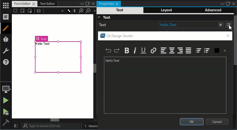 "Editing text in the rich text editor"