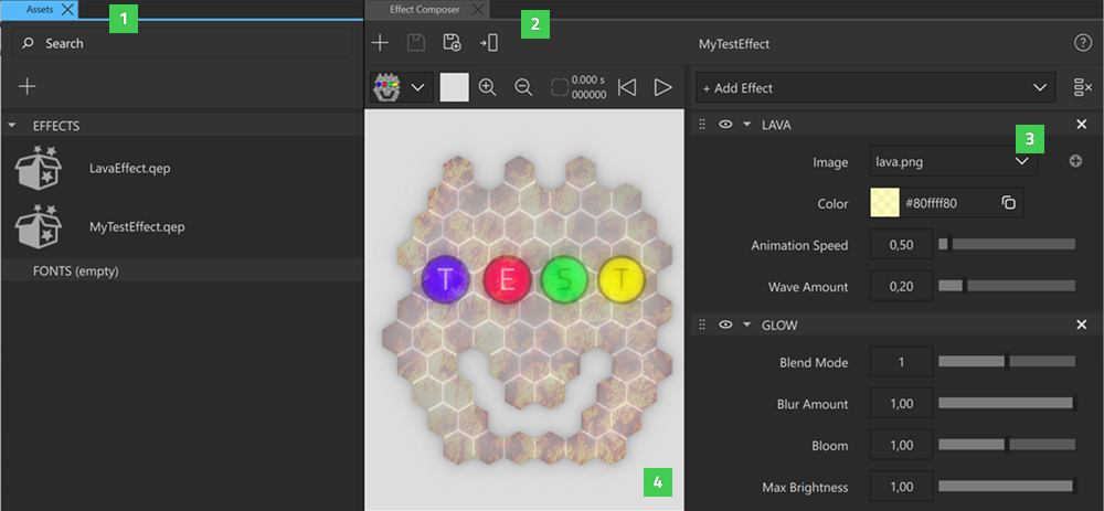 "Effect Composer and the Assets view"