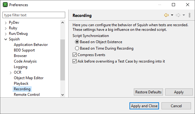 "The Recording Preferences pane"