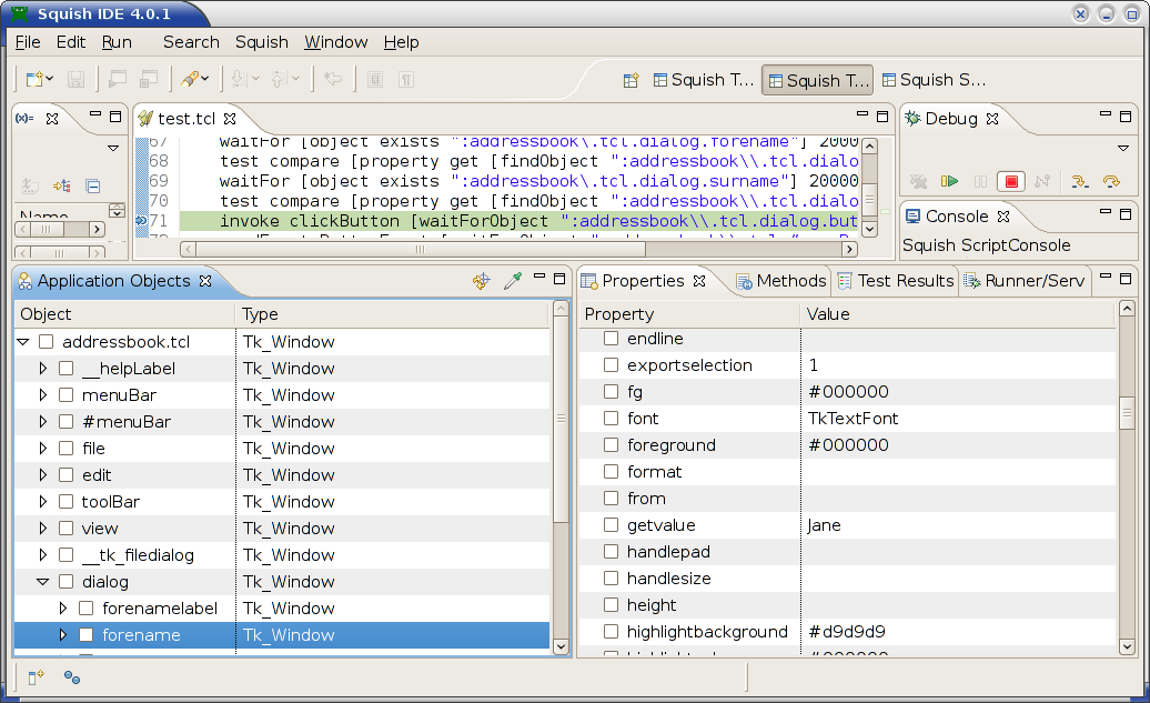 "Picking an object to verify in the Application Objects view"