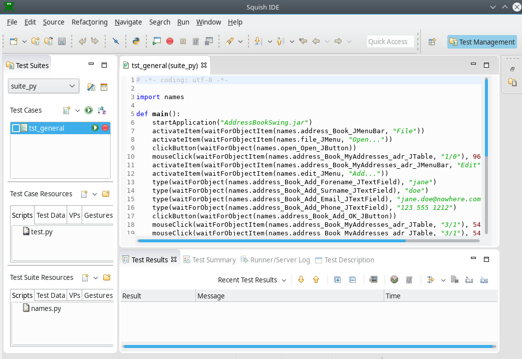 "The Squish IDE showing recorded scriptified verifications"