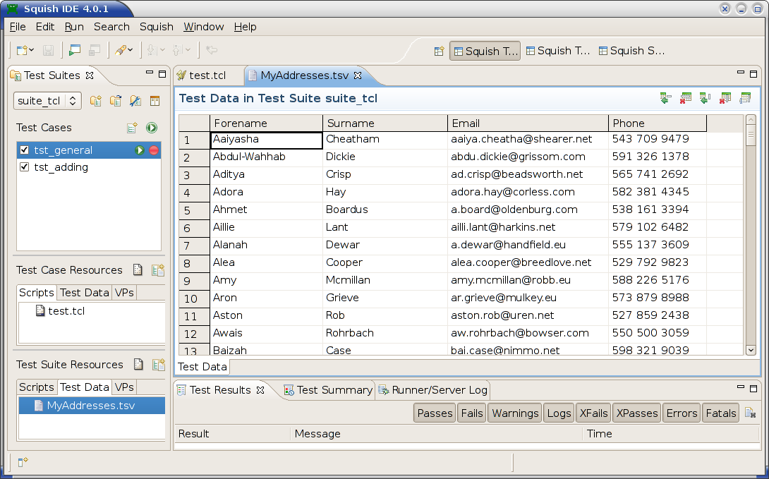 "Squish with some imported test data"