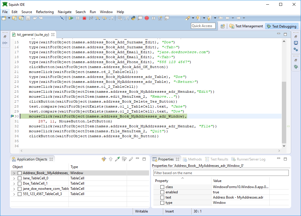 "Picking an object to verify in the Application Objects view"